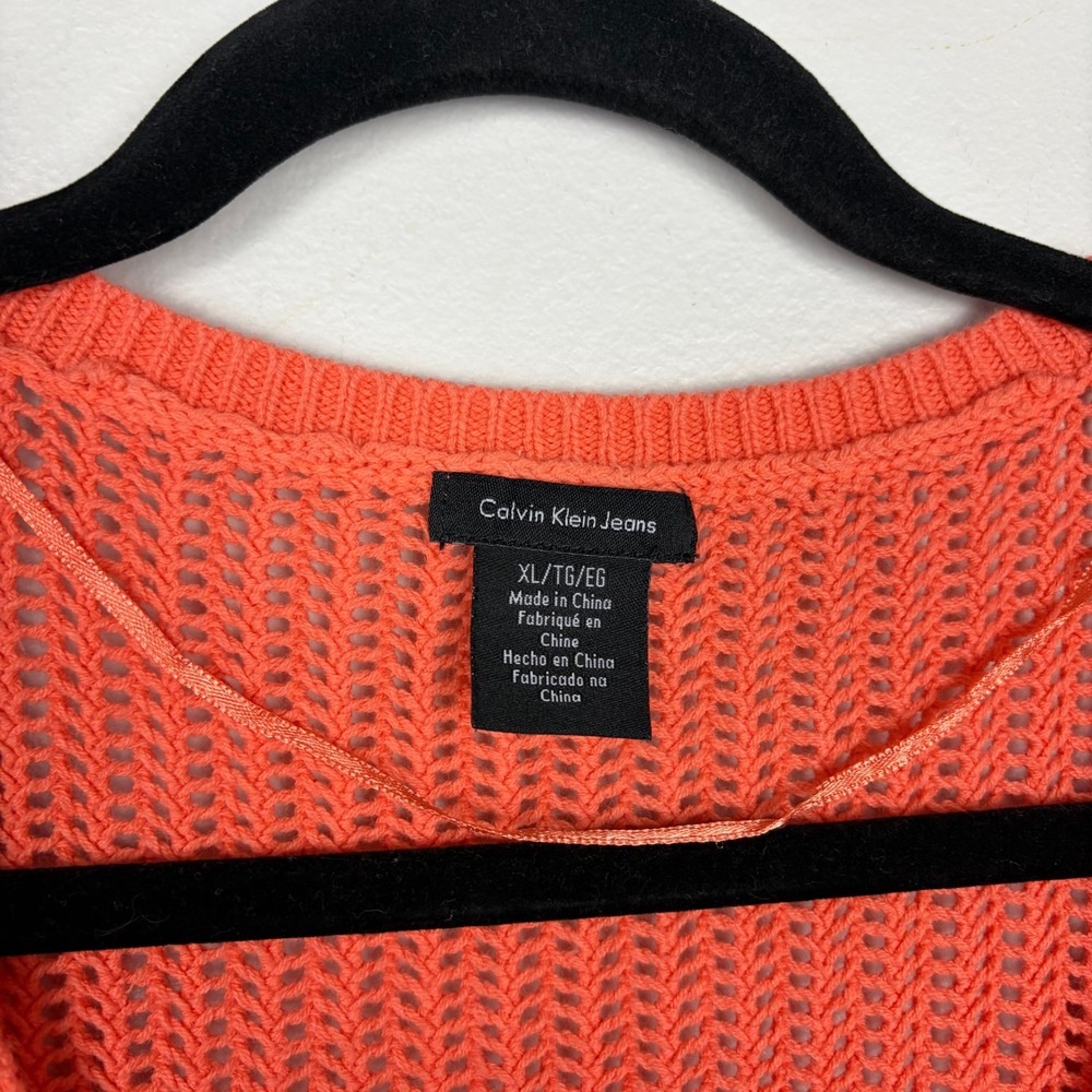 Calvin Klein Jeans Sweater Orange Open Knit Scoop Neck Spring Transitional XL - Picture 4 of 5